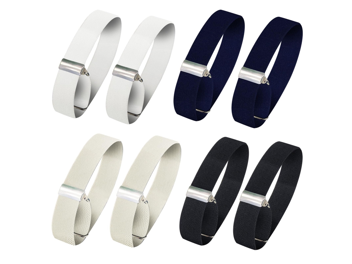 4 Pares Braçadeiras Mangas - Suporte Mangas Mulher/homem - Ajustável - Antiderrapante - Poliéster - Branco/bege/azul Escuro/preto