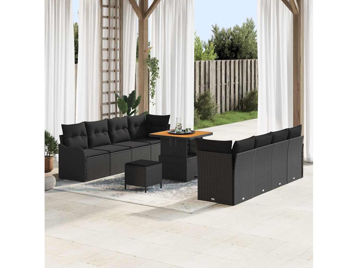 Vidaxl Conjunto De Sofá De Jardim 11 Unid. Preto Vime Pe