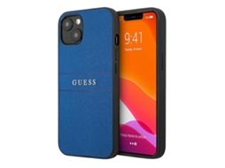 Guess Capa Para Iphone 13 Mini Efeito Saffiano Com Logotipo Metálico Azul
