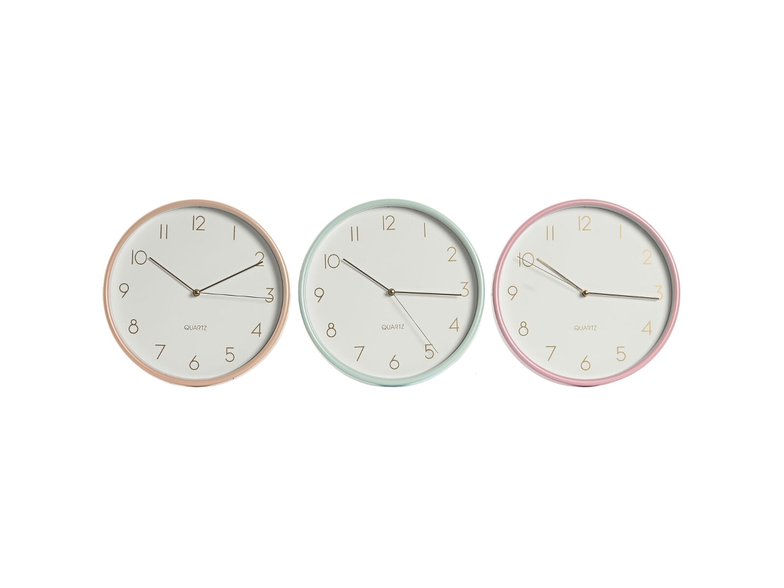 Relógio de Parede HOME ESPRIT Coral Menta Lilás PVC 25,5 x 4,3 x 25,5 cm (3 Unidades)