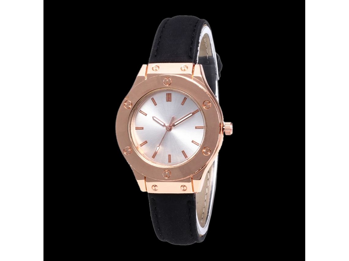 Reloj De Pulsera Unisex De Cuarzo Con Correa De Cuero Pu Moda Dial Redondo Negro