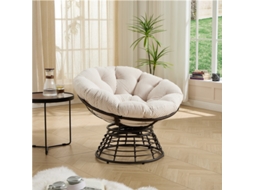 Cadeira Papasan Vime 360° Veludo Cotelê Branco Estrutura Marrom
