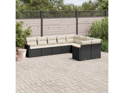 9 Pcs Conjunto De Sofás P/ Jardim C/ Almofadões Vime Pe Preto Dkd Home Decor