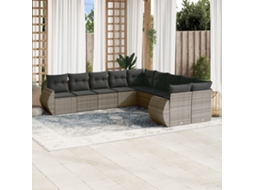 Vidaxl 10 Pcs Conjunto Sofás De Jardim C/ Almofadões Vime Pe Cinzento