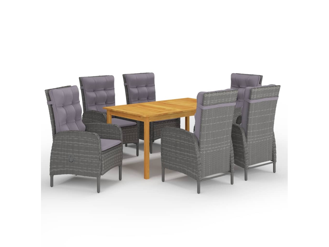 Vidaxl 7 Pcs Conjunto De Jantar Para Jardim Cinzento