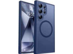 Capa Mate Hexinyigjly Para Samsung Galaxy S24 Plus compatível Com Magsafe Resistente A Impactos Azul Escuro