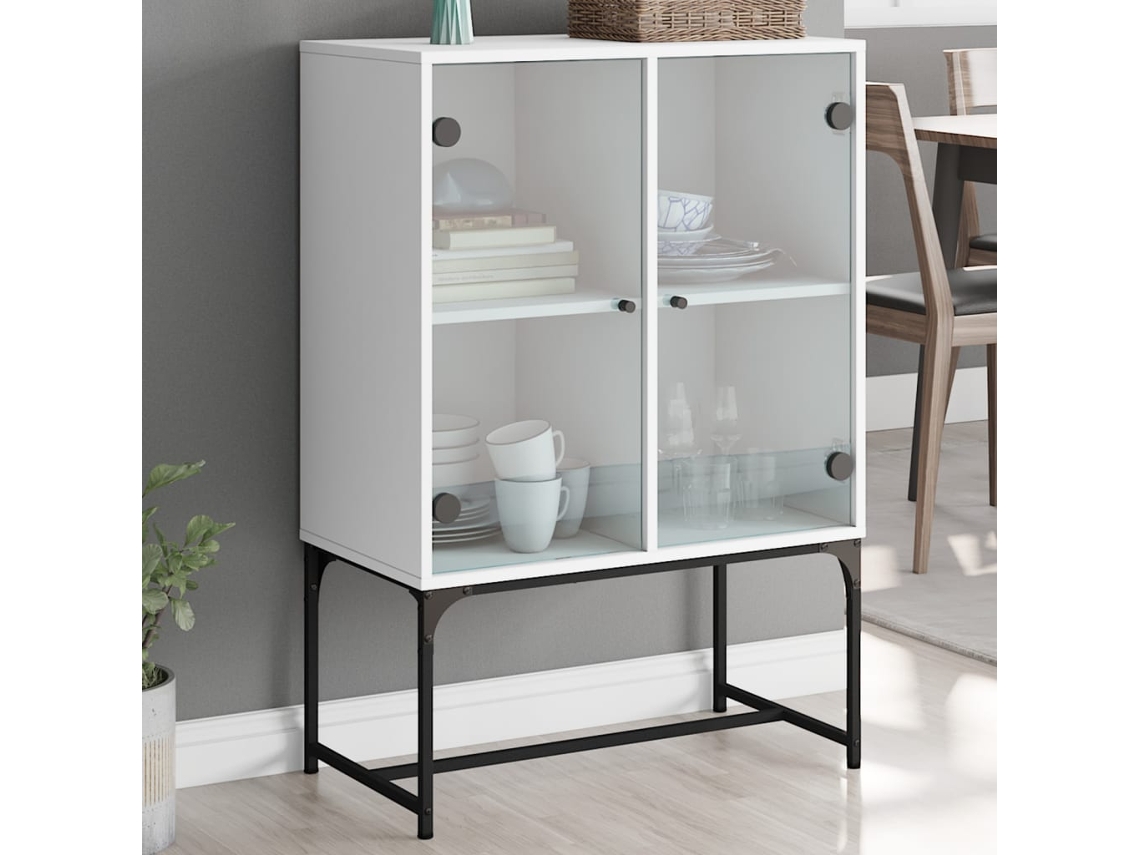 Vidaxl Armário De Apoio C/ Portas De Vidro 69x37x100 Cm Branco