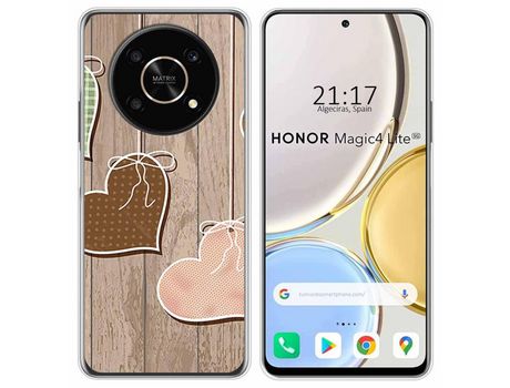 Capa para Huawei Honor Magic 4 Lite TUMUNDOSMARTPHONE Desenhos Corações Madeira Multicor