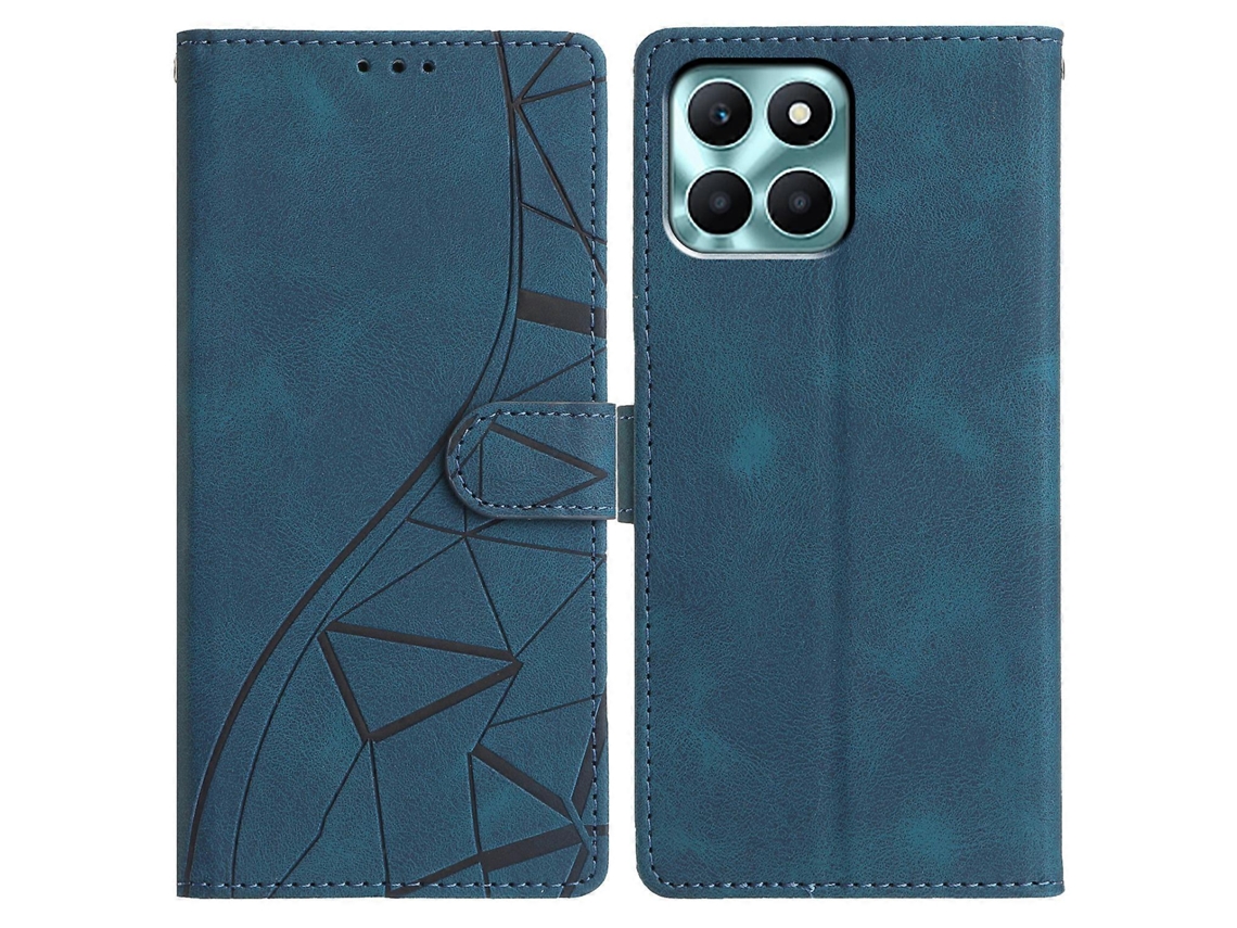 Capa Tipo Carteira Para Honor X6c 4g Com Suporte Triangular Impresso, Capa De Couro Flip Azul