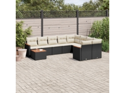 Vidaxl 10 Pcs Conjunto Sofás De Jardim C/ Almofadões Vime Pe Preto
