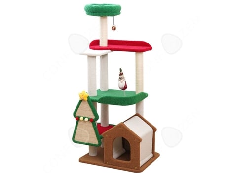 Árvore De Gatos Novo Estilo De Natal Altura 140 Cm Com Escadas Em Sisal, Torre De Jogos Resistente Ao Desgaste Com Plataforma E Nicho. Confozen