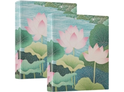 Pasta De 3 Argolas Com Estampa Paisagem Chinesa Verde Rosada, 3, 8cm 1, 5 Polegadas, Lírio D Água, Com Bolsos Internos