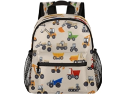 Mochila Infantil Unissex Com Estampa Caminhão Construção/escavadeira, Bege, Ideal Para Crianças Pequenas,