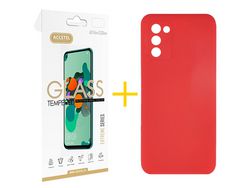 Pack Capa + Película de Vidro Temperado para Samsung Galaxy A03S ACCETEL Vermelho
