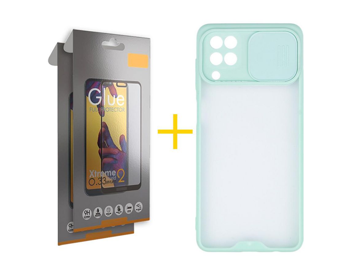 Pack 2 Películas Full + Capa SKYHE para Samsung Galaxy A12 5G Gel Protecção Câmara Verde Água