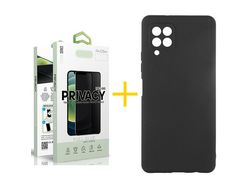 Pack 1 Película Anti-Spy + Capa SKYHE para Samsung Galaxy M12 Silicone Líquido Preto