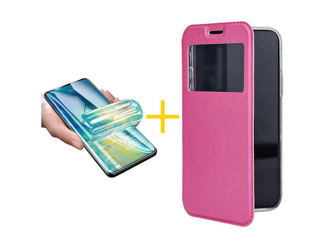 Pack 1 x Película de Hidrogel + Capa ACCETEL iPhone 13 Mini Gandy Flip Cover Rosa