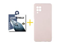 Pack 1 Película de Câmara + Capa SKYHE para Samsung Galaxy A12 5G Silicone Líquido Rosa-Creme