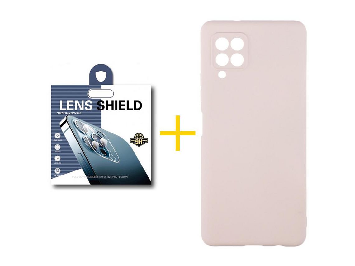 Pack 1 Película de Câmara + Capa SKYHE para Samsung Galaxy A12 5G Silicone Líquido Rosa-Creme