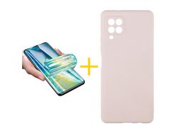 Pack 1 Película + Capa SKYHE para Samsung Galaxy A42 5G Silicone Líquido Rosa-Creme