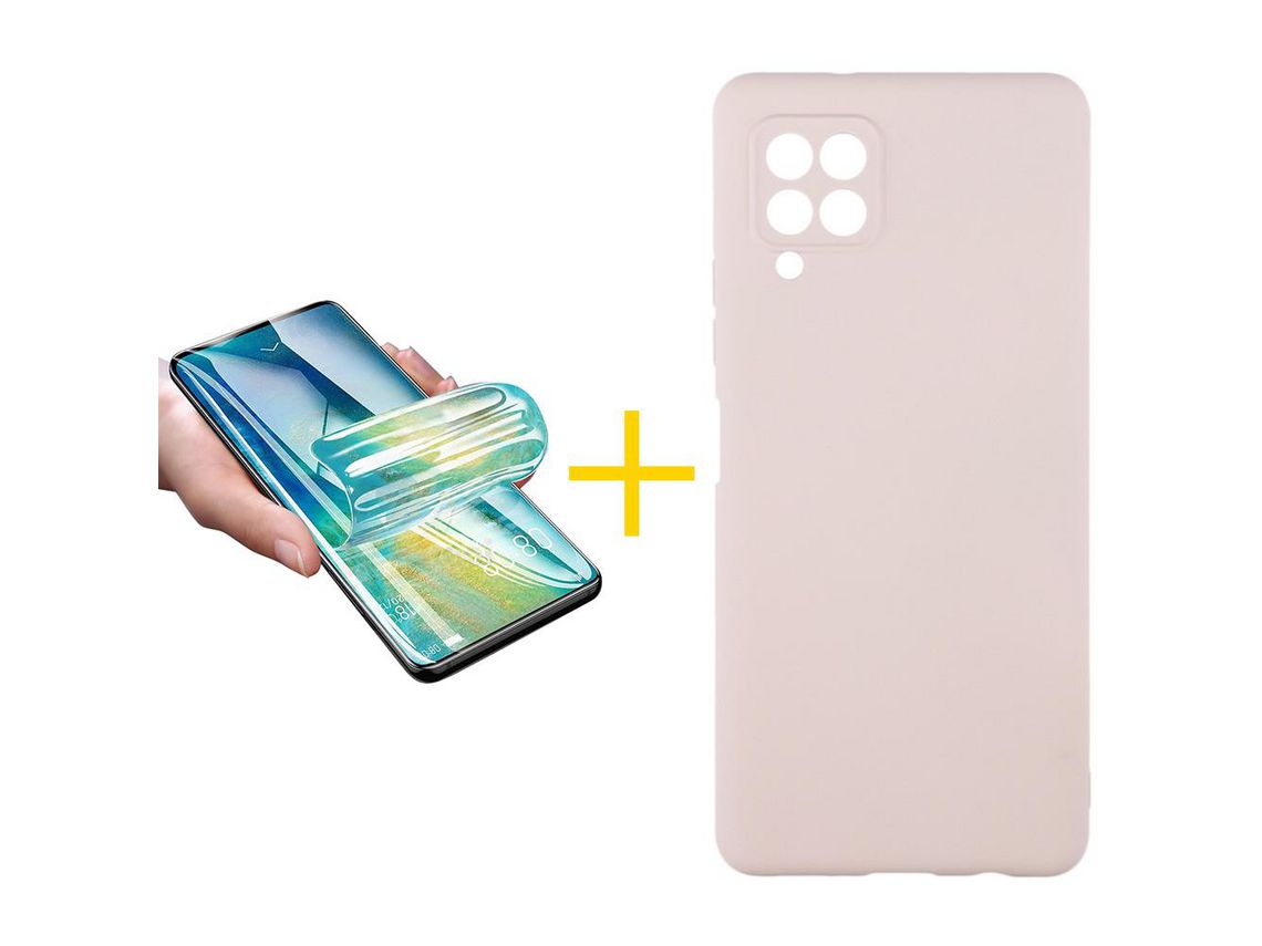 Pack 1 Película + Capa SKYHE para Samsung Galaxy A42 5G Silicone Líquido Rosa-Creme