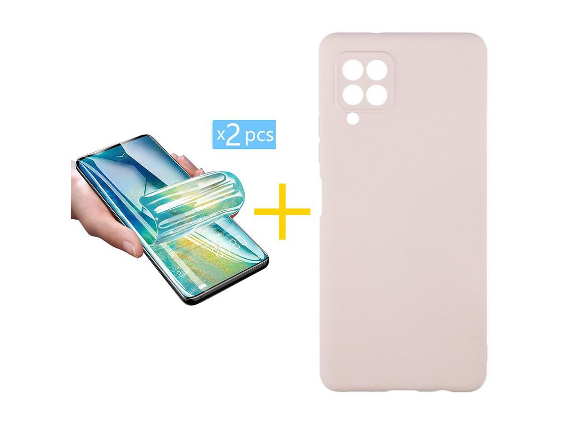 Pack 2 Películas + Capa SKYHE para Samsung Galaxy M12 Silicone Líquido Rosa-Creme