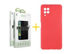 Pack 2 Películas Anti-Spy + Capa SKYHE para Samsung Galaxy A12 5G Silicone Líquido Vermelho