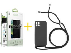 Pack 1 x Película de Vidro Temperado Anti-Spy + Capa ACCETEL Samsung Galaxy M12 Gel Rope Preto