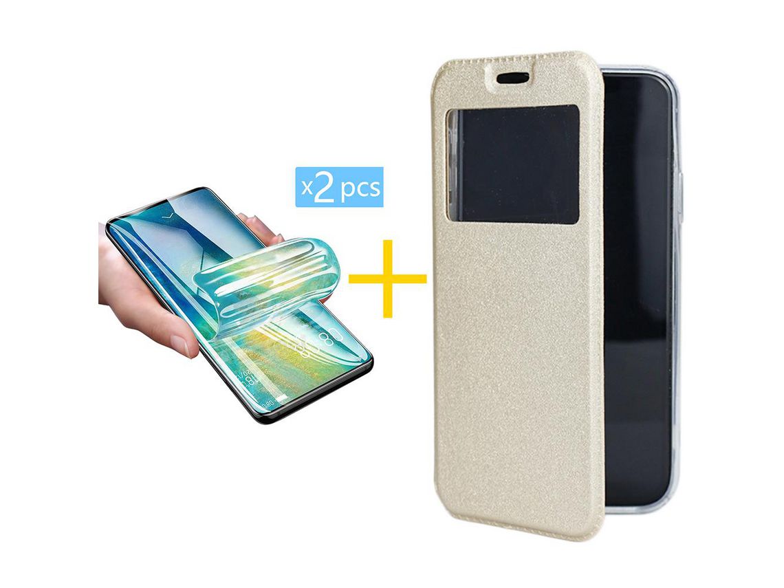 Pack 2 Películas + Capa SKYHE para iPhone 13 Gandy Flip Cover Dourado