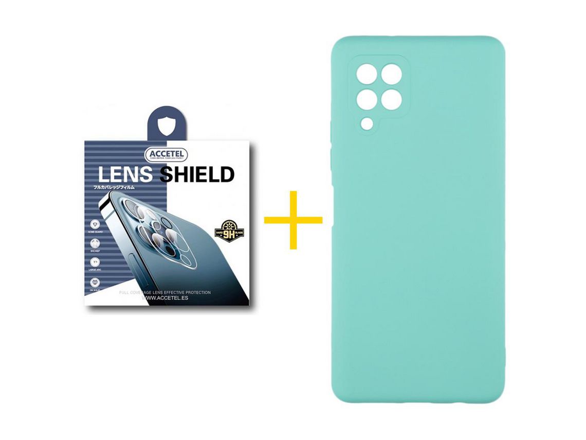 Pack 1 x Película de Câmara + Capa ACCETEL Samsung Galaxy A42 5G Silicone Líquido Verde-Água