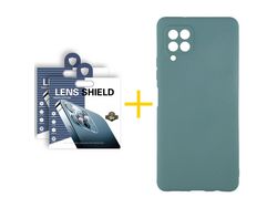 Pack 2 Películas de Câmara + Capa SKYHE para Samsung Galaxy M12 Silicone Líquido Verde Escuro