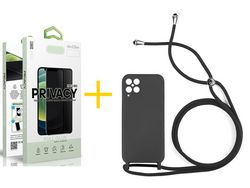 Pack 1 Película Anti-Spy + Capa SKYHE para Samsung Galaxy M22 Gel Rope Preto