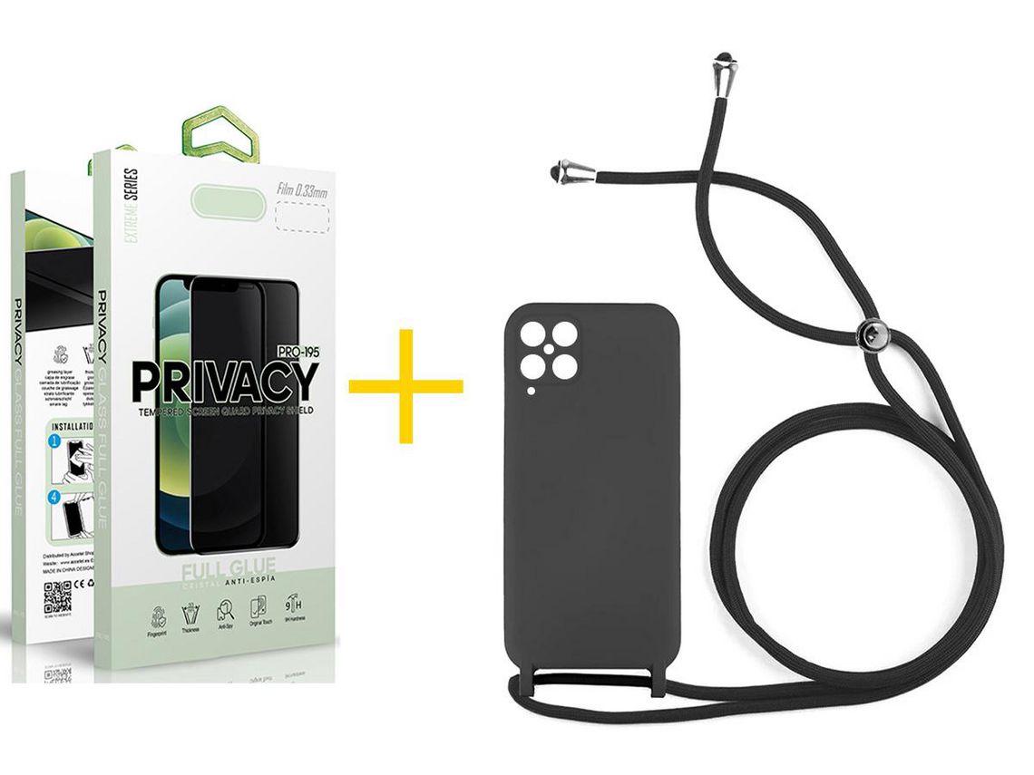Pack 1 Película Anti-Spy + Capa SKYHE para Samsung Galaxy M22 Gel Rope Preto