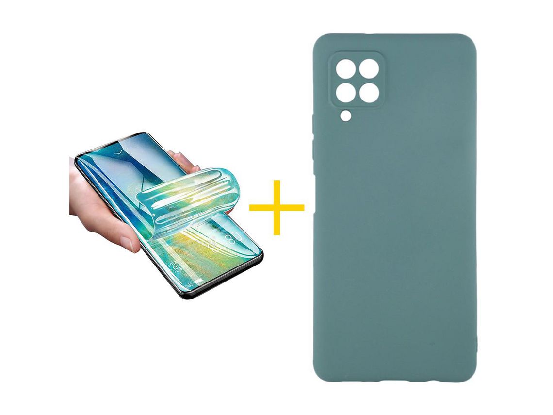 Pack 1 Película + Capa SKYHE para Samsung Galaxy A12 5G Silicone Líquido Verde Escuro