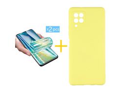 Pack 2 Películas + Capa SKYHE para Samsung Galaxy A42 5G Silicone Líquido Amarelo