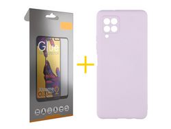 Pack 1 Película Full + Capa SKYHE para Samsung Galaxy A12 4G Silicone Líquido Roxo