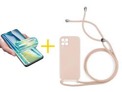 Pack 1 Película + Capa SKYHE para Samsung Galaxy A12 4G Gel Rope Rosa Pastel