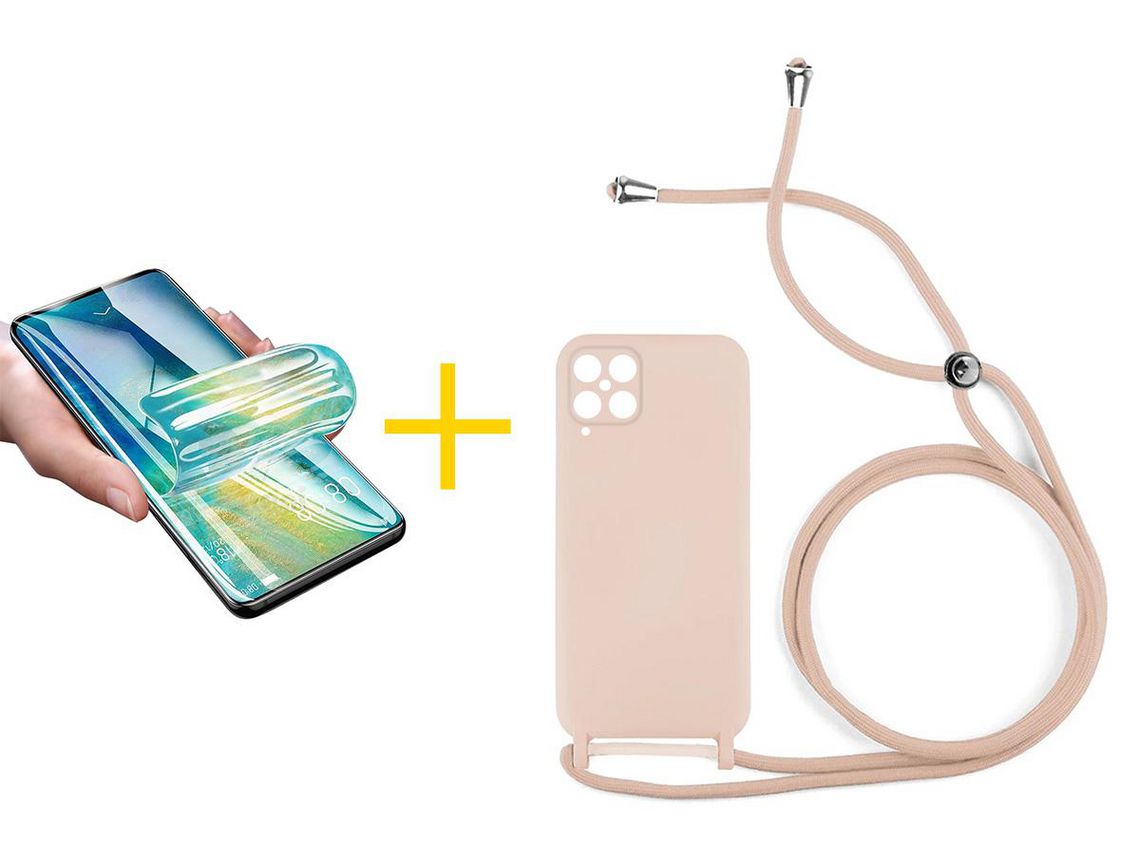 Pack 1 Película + Capa SKYHE para Samsung Galaxy A12 4G Gel Rope Rosa Pastel