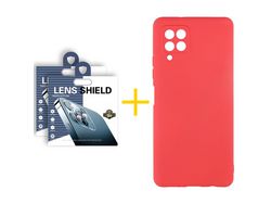 Pack 2 Películas de Câmara + Capa SKYHE para Samsung Galaxy M12 Silicone Líquido Vermelho