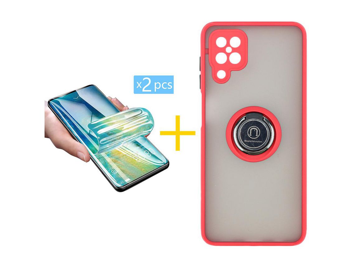 Pack 2 Películas + Capa SKYHE para Samsung Galaxy A42 5G Gel Bumper Ring Vermelho