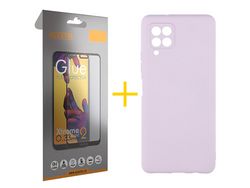 Pack 1 x Película de Vidro Temperado Full + Capa ACCETEL Samsung Galaxy A22 4G Silicone Líquido Roxo