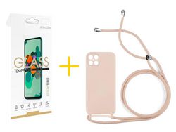 Pack 1 Película 2.5D + Capa SKYHE para Samsung Galaxy A12 4G Gel Rope Rosa Pastel