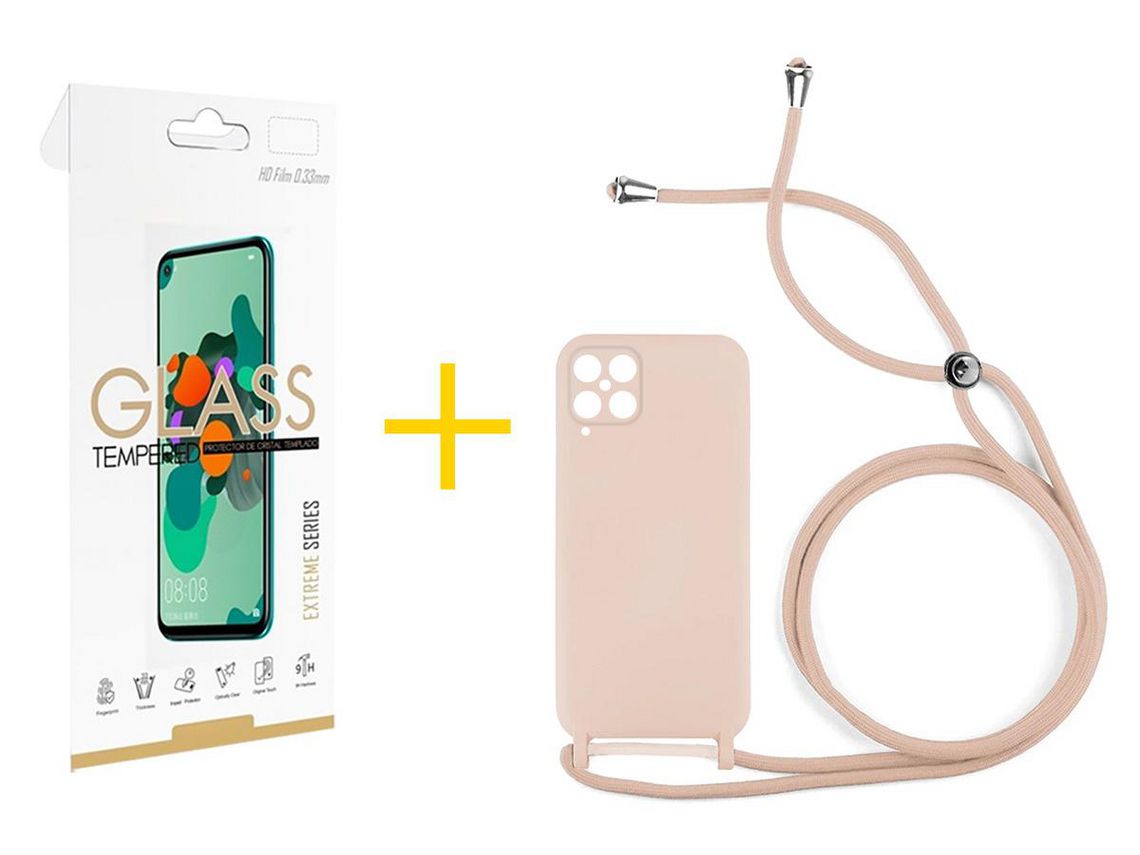 Pack 1 Película 2.5D + Capa SKYHE para Samsung Galaxy A12 4G Gel Rope Rosa Pastel