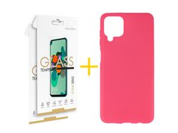 Pack 2 Películas 2.5D + Capa SKYHE para Samsung Galaxy A12 5G Silicone Liso Rosa