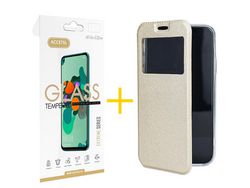 Conjunto 1 x Película de Vidro Temperado 2.5D + Capa Accetel Apple iPhone 14 Plus Gandy Flip Cover Dourado