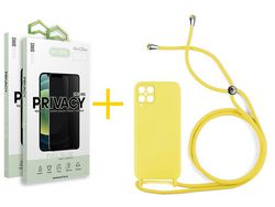 Pack 2 x Película de Vidro Temperado Anti-Spy + Capa ACCETEL Samsung Galaxy A12 4G Gel Rope Amarelo
