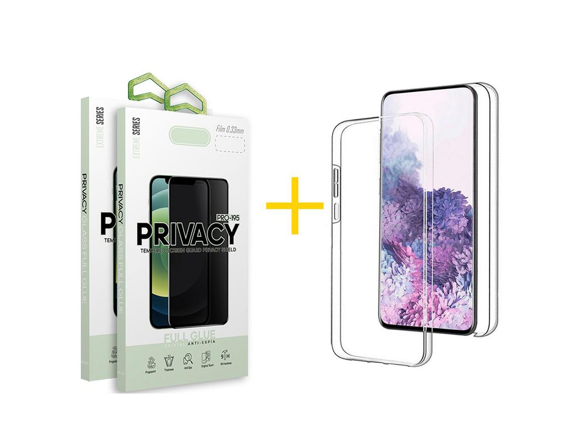Pack 2 Películas Anti-Spy + Capa SKYHE para Samsung Galaxy A12 5G Dupla 360º Transparente Clear