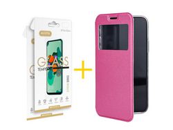 Conjunto 2 x Película de Vidro Temperado 2.5D + Capa Accetel Apple iPhone 14 Pro Max Gandy Flip Cover Rosa