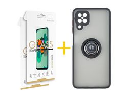 Pack 2 Películas 2.5D + Capa SKYHE para Samsung Galaxy A12 4G Gel Bumper Ring Preto