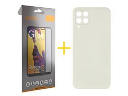 Pack 1 x Película de Vidro Temperado Full + Capa ACCETEL Samsung Galaxy A12 4G Silicone Líquido Sand